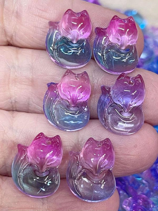 6x Multi Colour 18mm Glass Fox Beads