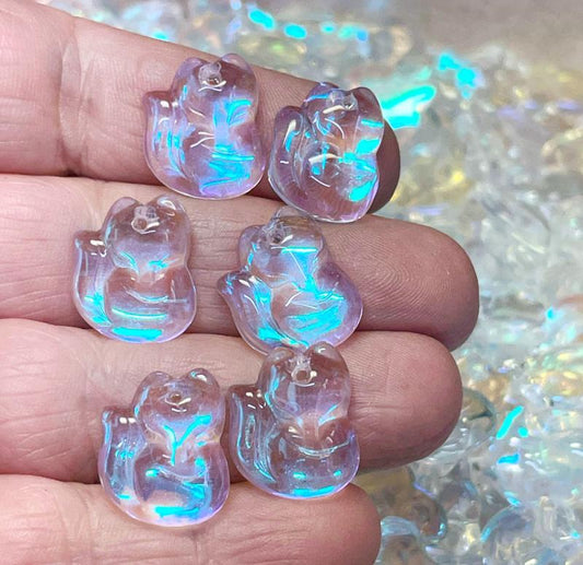 6x Aurora Borealis 18mm Glass Fox Beads