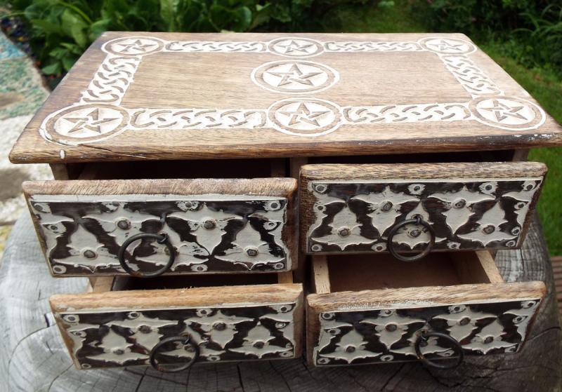 Wooden Rectangular Four Drawer Pentacle Altar Cupboard