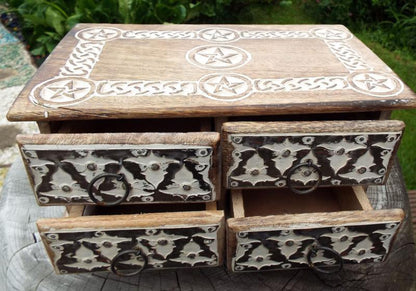 Wooden Rectangular Four Drawer Pentacle Altar Cupboard