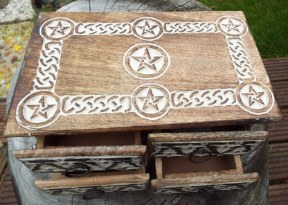 Wooden Rectangular Four Drawer Pentacle Altar Cupboard