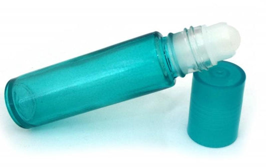 1x 10ml Green Aqua Coloured Glass Roll On Bottle