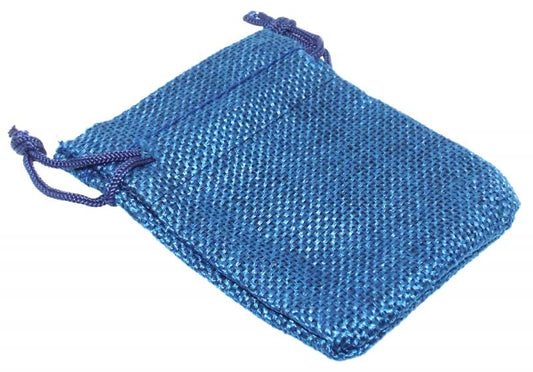 Burlap Drawstring Pouch Blue Small