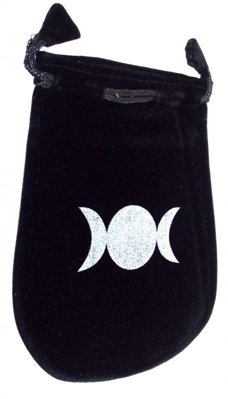 Black Velveteen Triple Moon Pentacle Drawstring Pouch