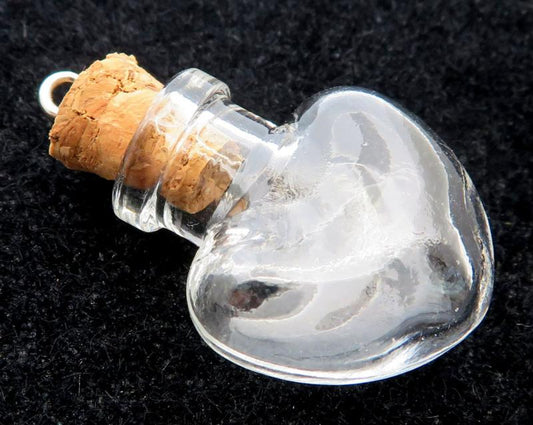 1x Clear Fillable Empty Glass Heart Charm Ring Bottle