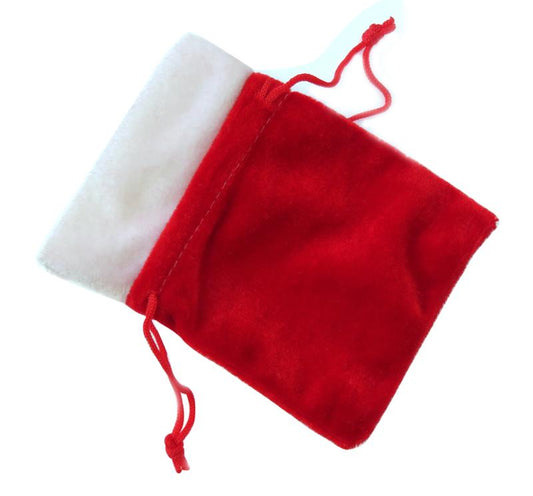 Red Velveteen Christmas Style Drawstring Pouch Small