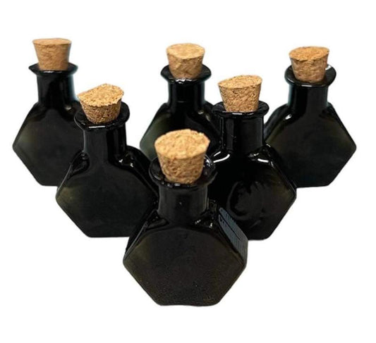 1x Mini Black Fillable Empty Glass Hexagon Charm Bottle