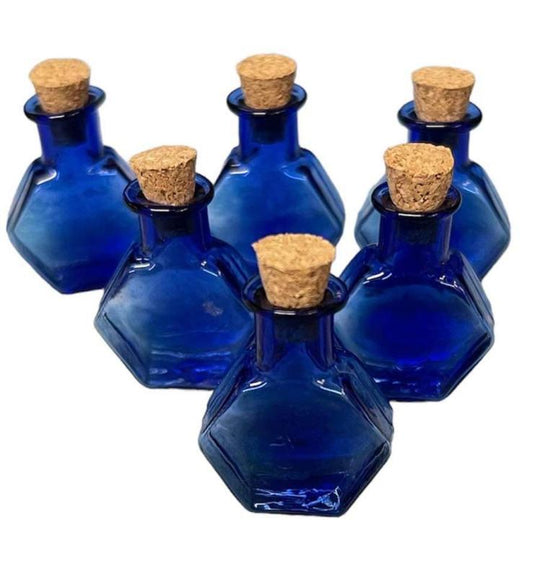1x Mini Blue Fillable Empty Glass Hexagon Charm Bottle