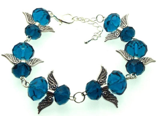 Dark Blue Coloured Crystal Glass Guardian Angel Bracelet