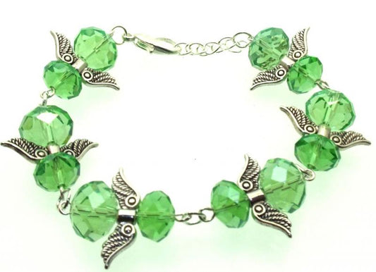 Green Coloured Crystal Glass Guardian Angel Bracelet