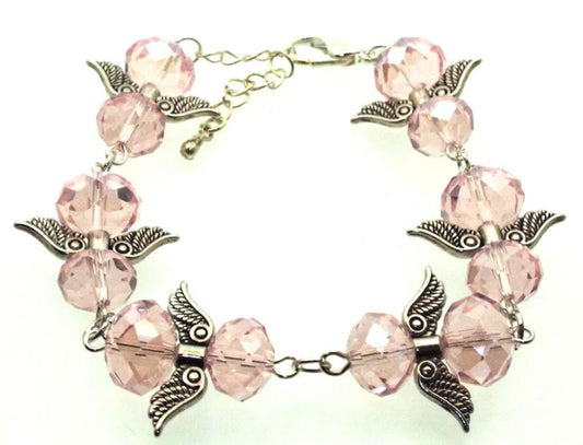 Pink Coloured Crystal Glass Guardian Angel Bracelet