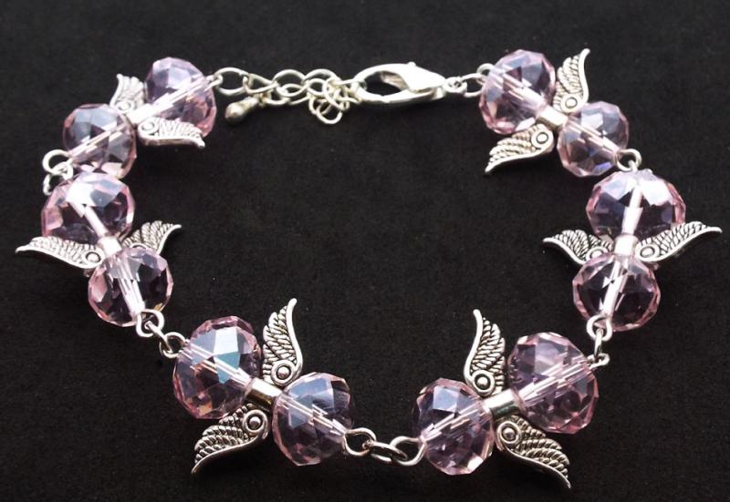 Pink Coloured Crystal Glass Guardian Angel Bracelet