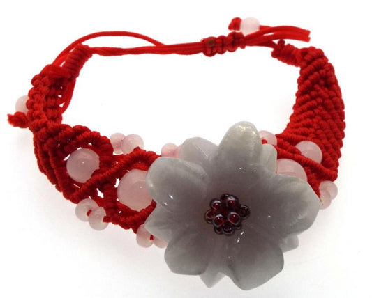 Jade Gemstone Flower Macrame Bracelet