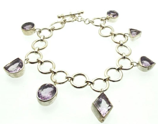 Amethyst Sterling Silver Charm Bracelet