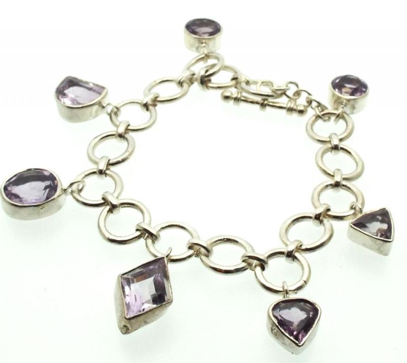 Amethyst Sterling Silver Charm Bracelet