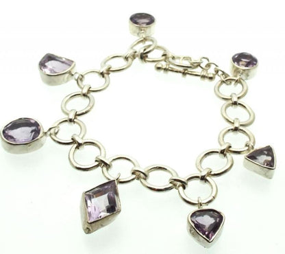Amethyst Sterling Silver Charm Bracelet