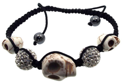White Stone Skull and Bling Bead Bracelet