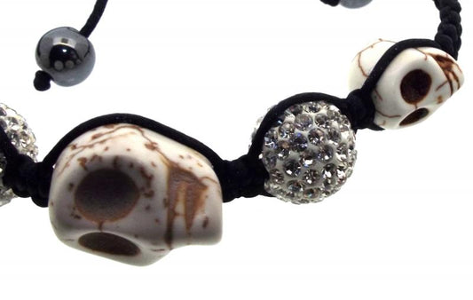 White Stone Skull and Bling Bead Bracelet