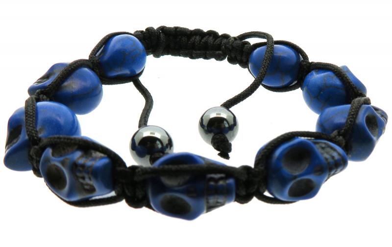Blue Skull Bead adjustable Macrame Bracelet