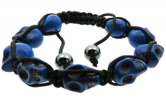 Blue Skull Bead adjustable Macrame Bracelet