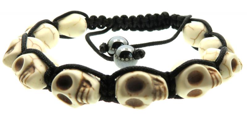 White Skull Bead adjustable Macrame Bracelet