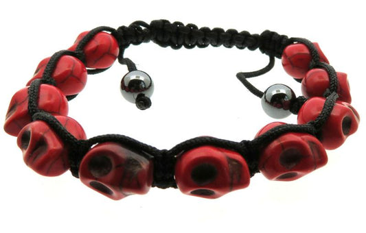 Red Skull Bead adjustable Macrame Bracelet
