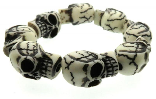 White Resin Skull Bead Elasticated Bracelet