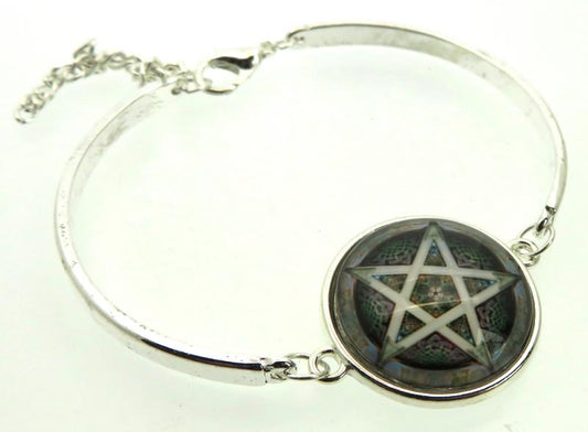 Pentacle Glass Dome Metal Bracelet