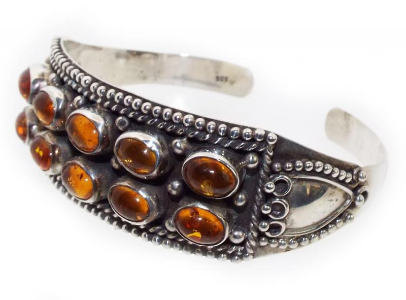 Tibetan Amber Sterling Silver Bracelet