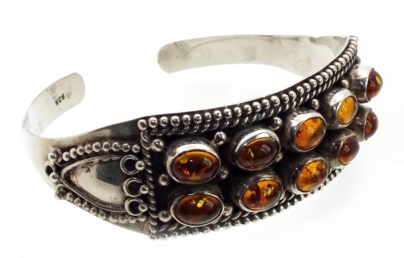 Tibetan Amber Sterling Silver Bracelet