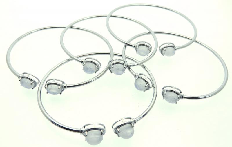Rainbow Moonstone Sterling Silver Open Bangle