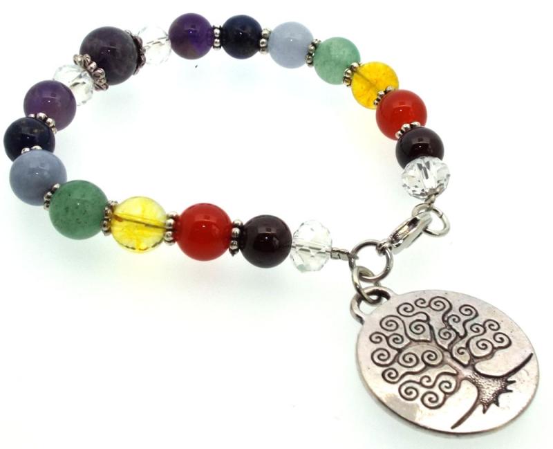 Chakra Gemstone Bead Tree of Life Bracelet