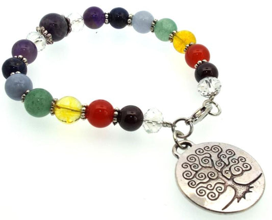 Chakra Gemstone Bead Tree of Life Bracelet