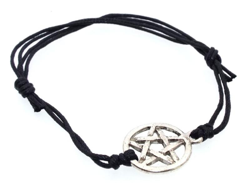 Simple Metal Pentacle Cord Bracelet