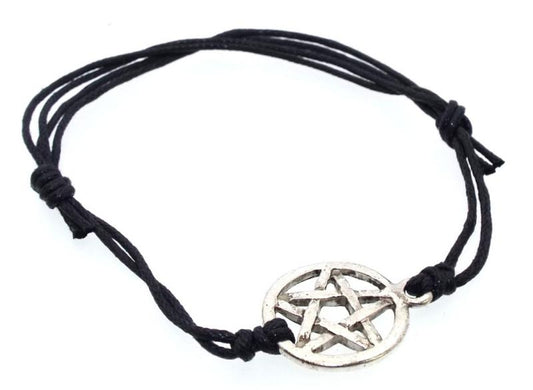 Simple Metal Pentacle Cord Bracelet