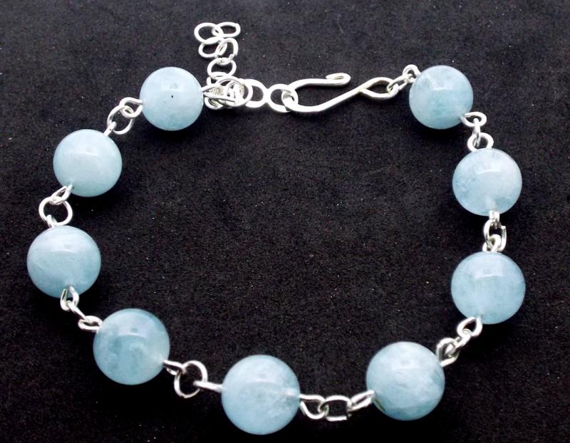 Aquamarine Gemstone Smooth Bead Bracelet