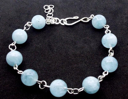 Aquamarine Gemstone Smooth Bead Bracelet