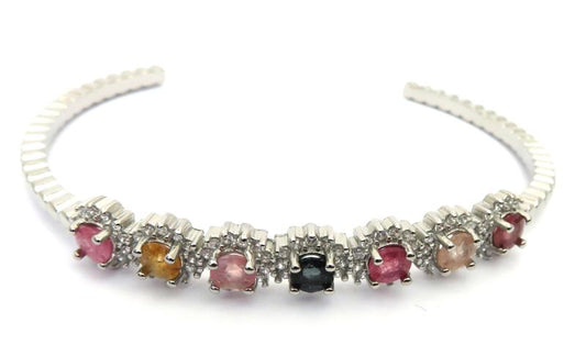 Fancy Mixed Tourmaline Silver Plated Bracelet