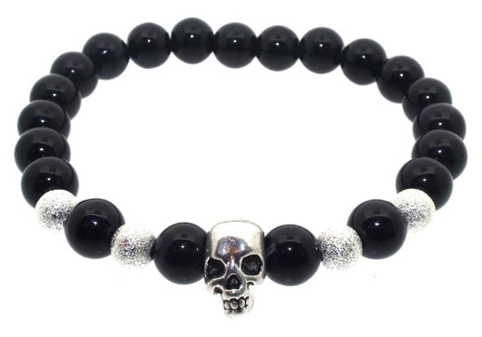 8mm Black Onyx with Skull Bead Power Bracelet