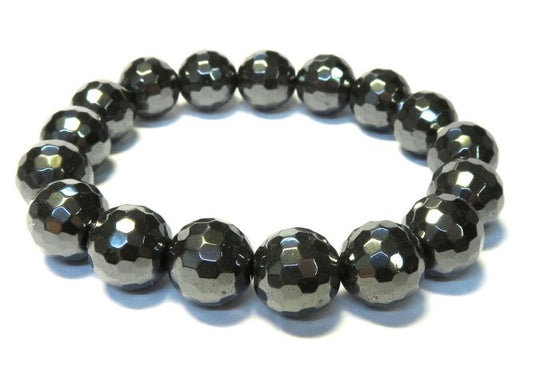 12mm Faceted Hematite Power Bracelet