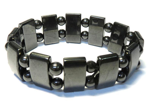 Flat and Round Hematite Bead Elasticated Bracelet