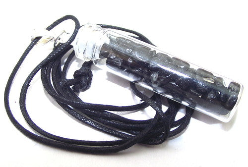 Black Tourmaline Gemstone Crystal Glass Bottle Pendant