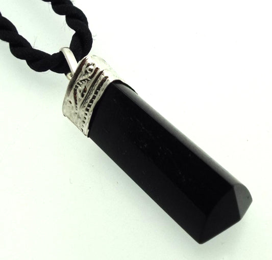 Black Tourmaline Gemstone Large Trillion Pendant
