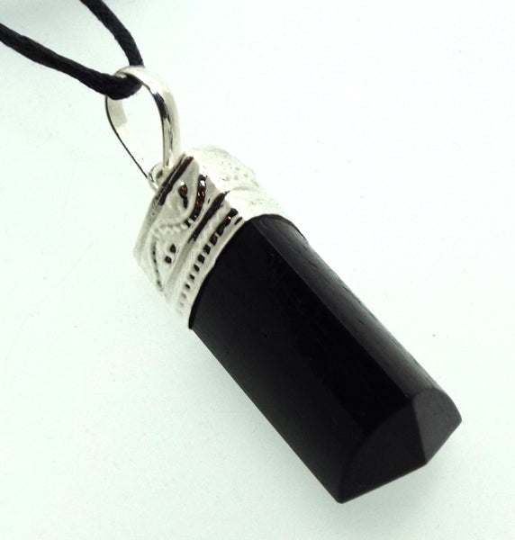 Black Tourmaline Gemstone Large Trillion Pendant