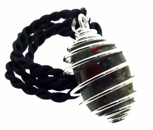 Bloodstone Tumbled Gemstone Spiral Pendant