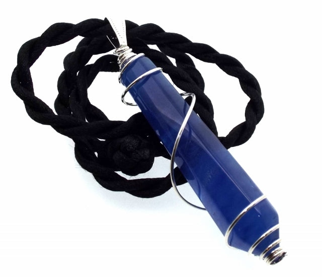 Blueberry Quartz Crystal Wand Spiral Pendant