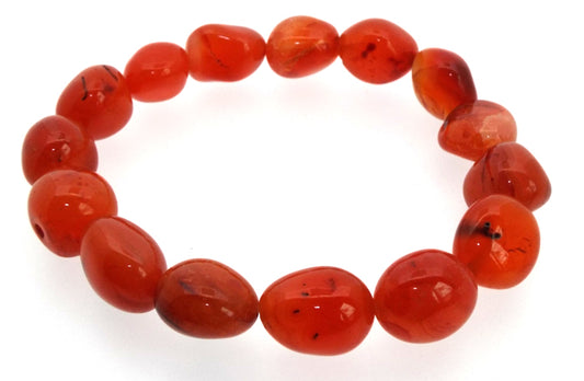 Carnelian Gemstone Smooth Pebble Elasticated Bracelet