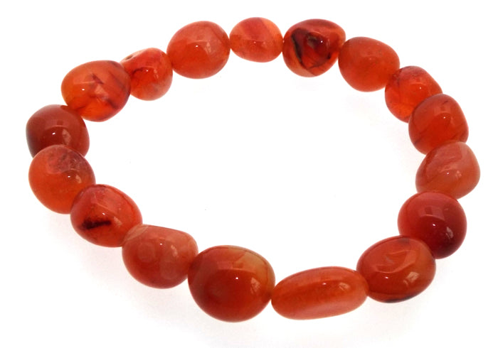 Carnelian Gemstone Smooth Pebble Elasticated Bracelet