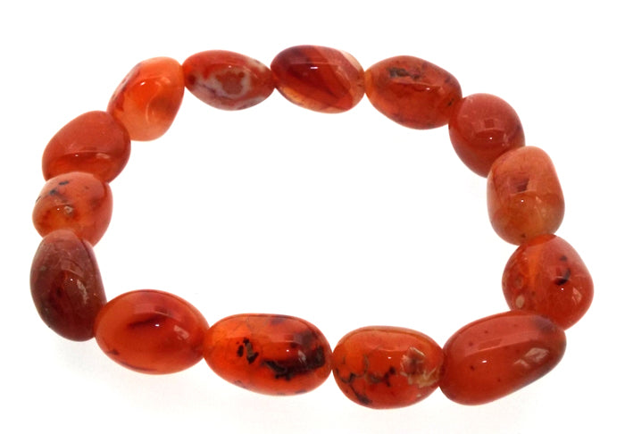 Carnelian Gemstone Smooth Pebble Elasticated Bracelet