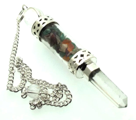 Chakra Gemstone Glass Vial Wand Pendulum